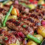 easy crispy sheet pan sausage and vegetables - featured image
