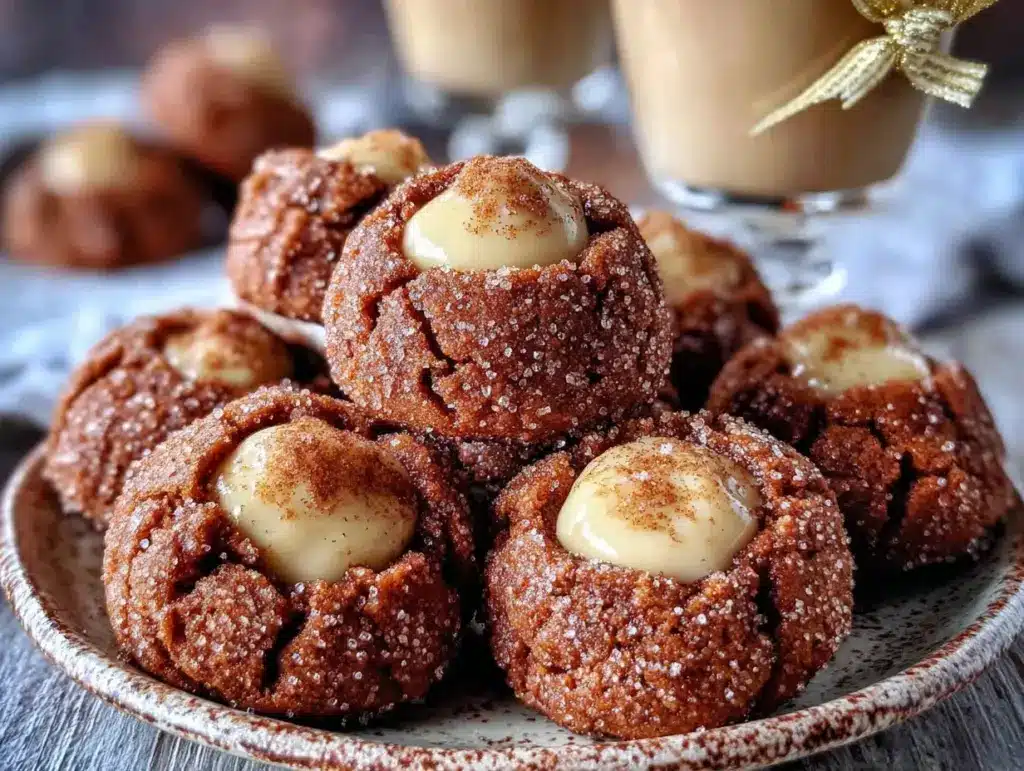 Eggnog Gingerbread Thumbprint Cookies - featured image