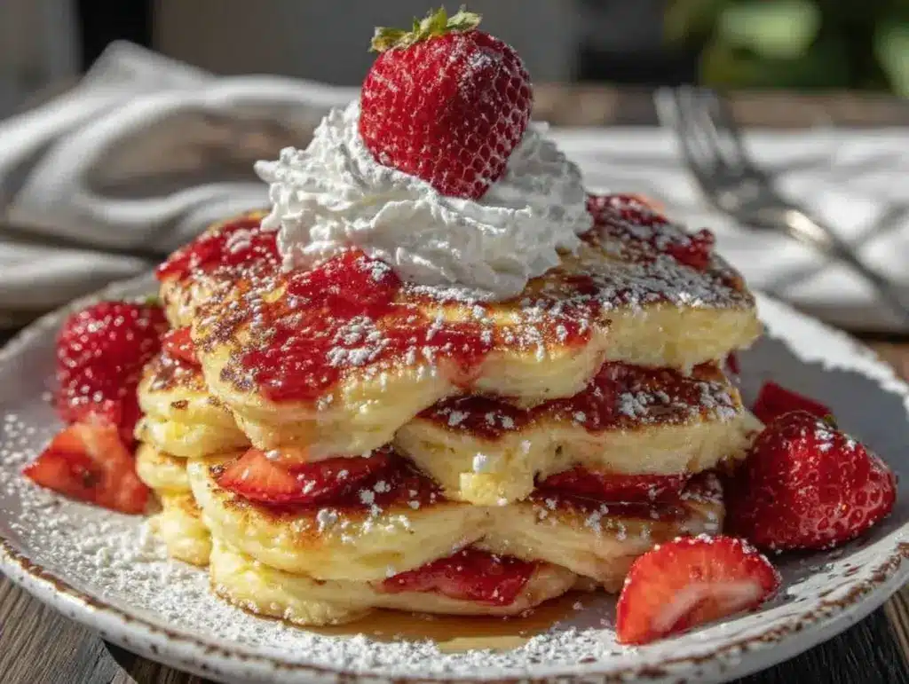 heart-shaped strawberry pancakes - featured image
