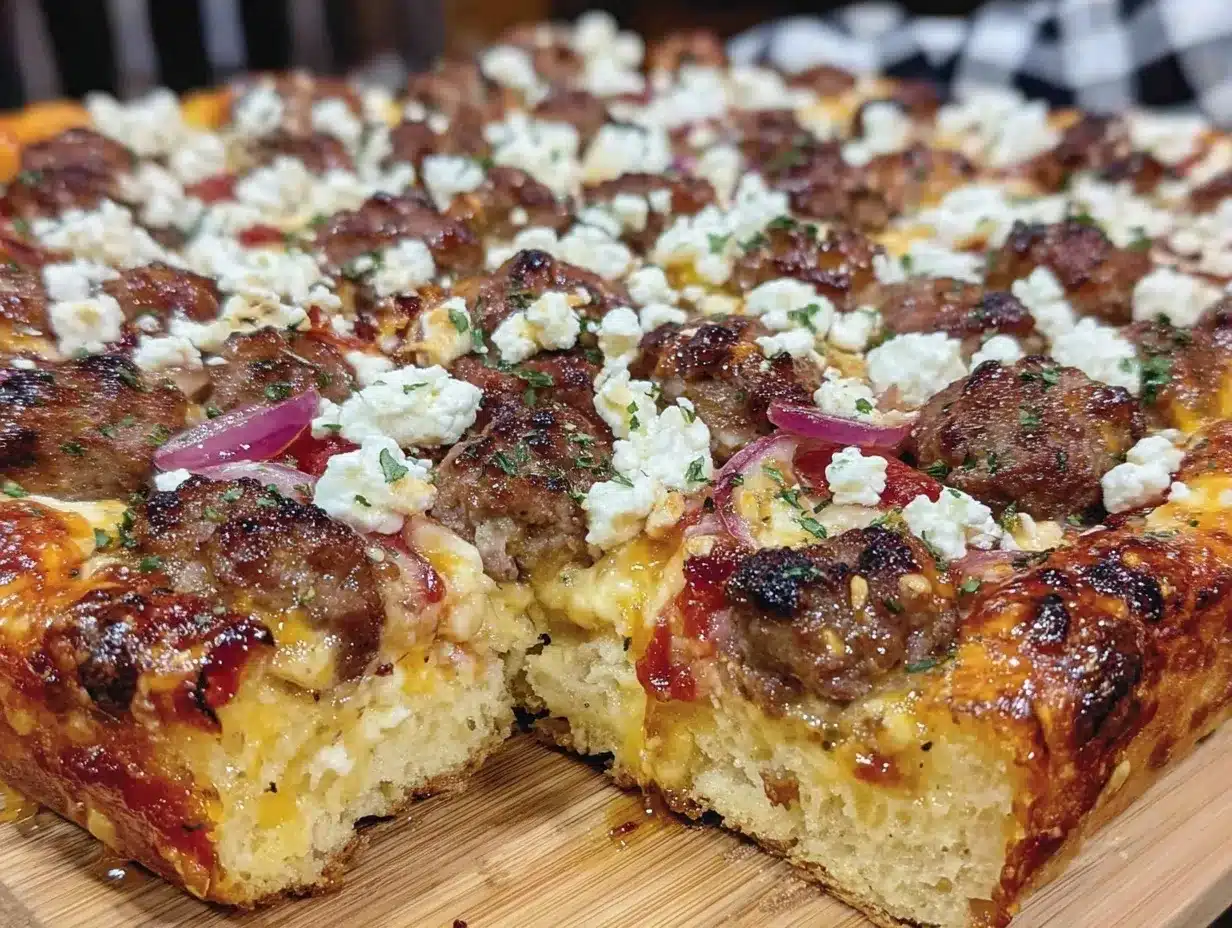 Hot Sausage Feta Honey Pizza preparation steps
