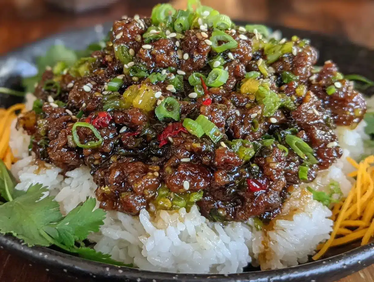 Korean ground beef bowl preparation steps