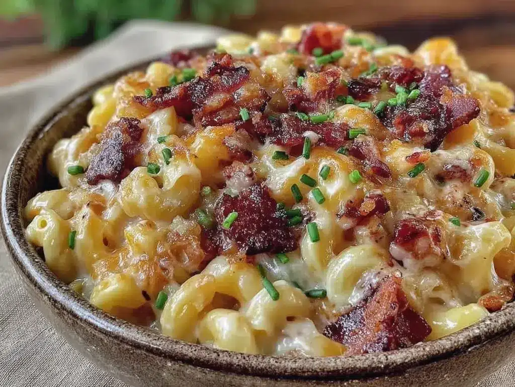 loaded mac and cheese with crispy bacon - featured image