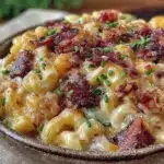 loaded mac and cheese with crispy bacon - featured image