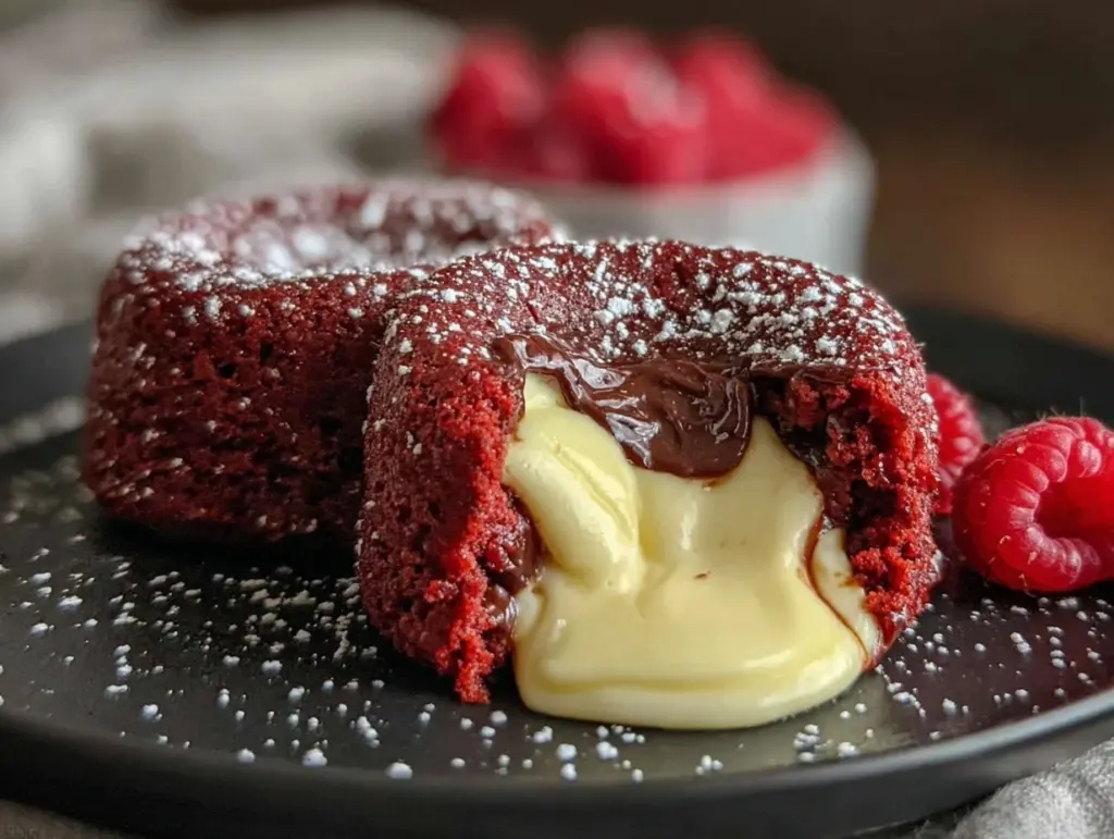 red velvet chocolate lava cakes - featured image
