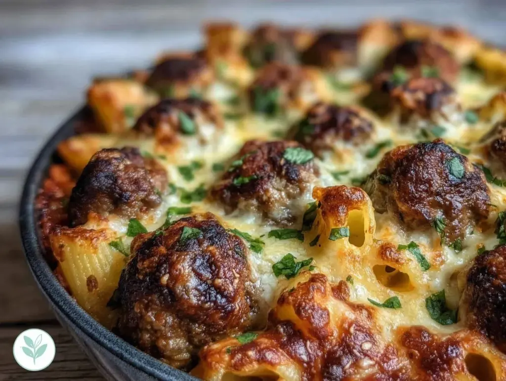 savory meatball casserole - featured image