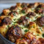 savory meatball casserole - featured image