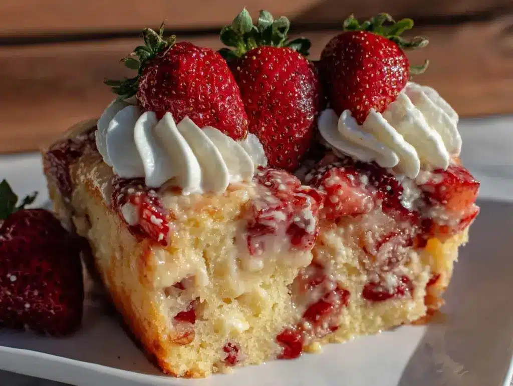 strawberry custard poke cake - featured image