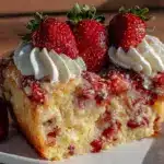 strawberry custard poke cake - featured image