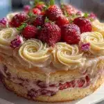 strawberry rose champagne cake - featured image