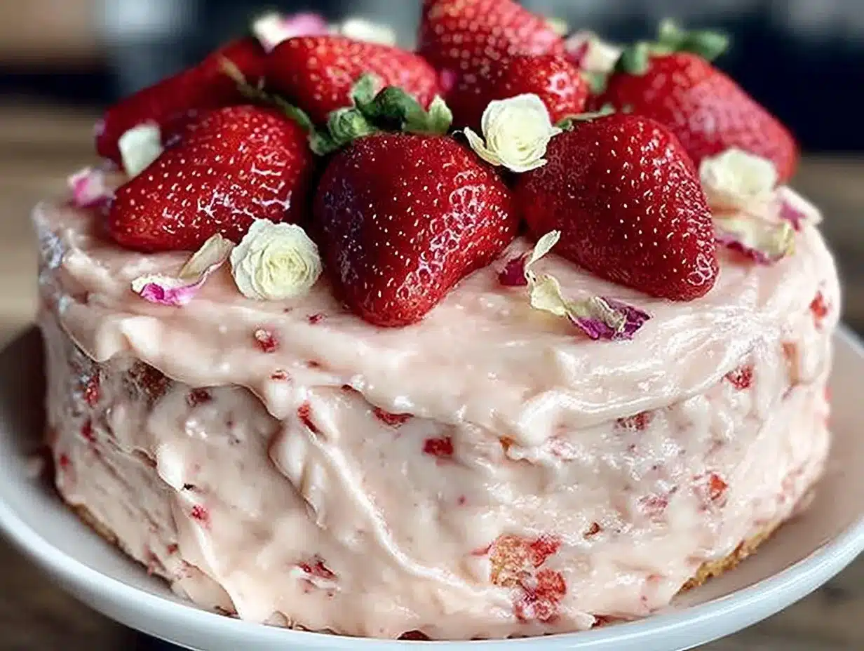 strawberry rose champagne cake preparation steps