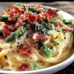 creamy asparagus carbonara - featured image
