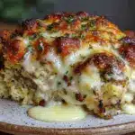 creamy cheesy chicken and stuffing bake - featured image