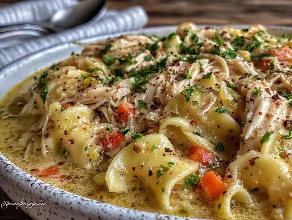 creamy chicken noodle soup - featured image