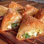 crispy greek spanakopita triangles - featured image