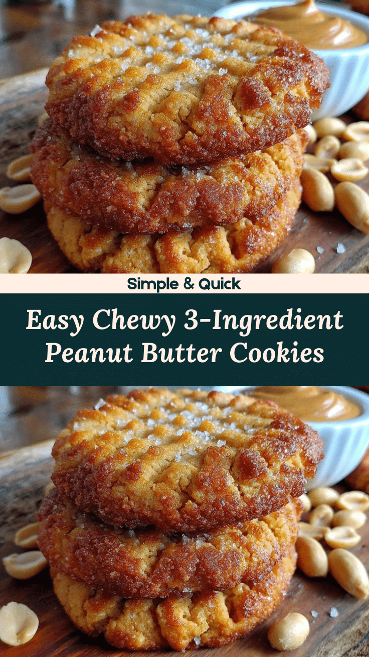 easy chewy 3-ingredient peanut butter cookies recipe