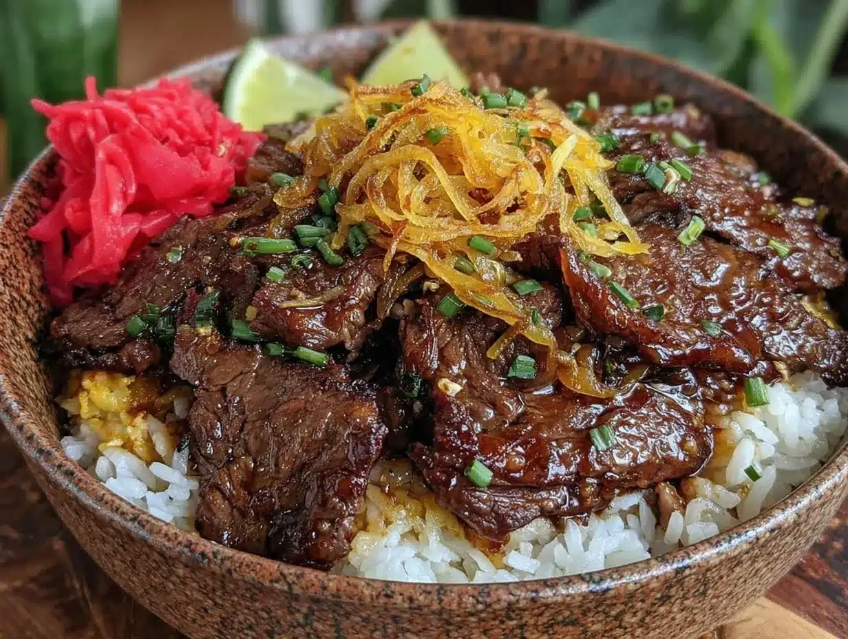 Gyudon beef bowl recipe preparation steps