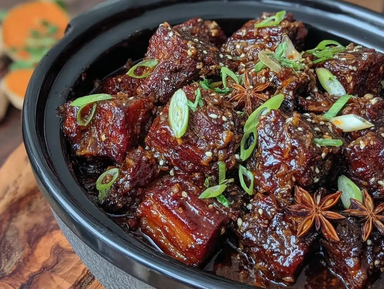 slow cooker chinese red braised pork belly - featured image