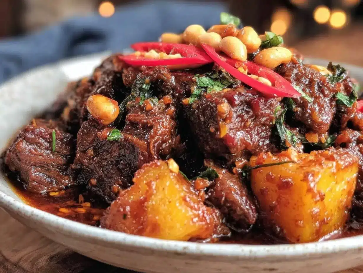 Thai Massaman curry with beef preparation steps