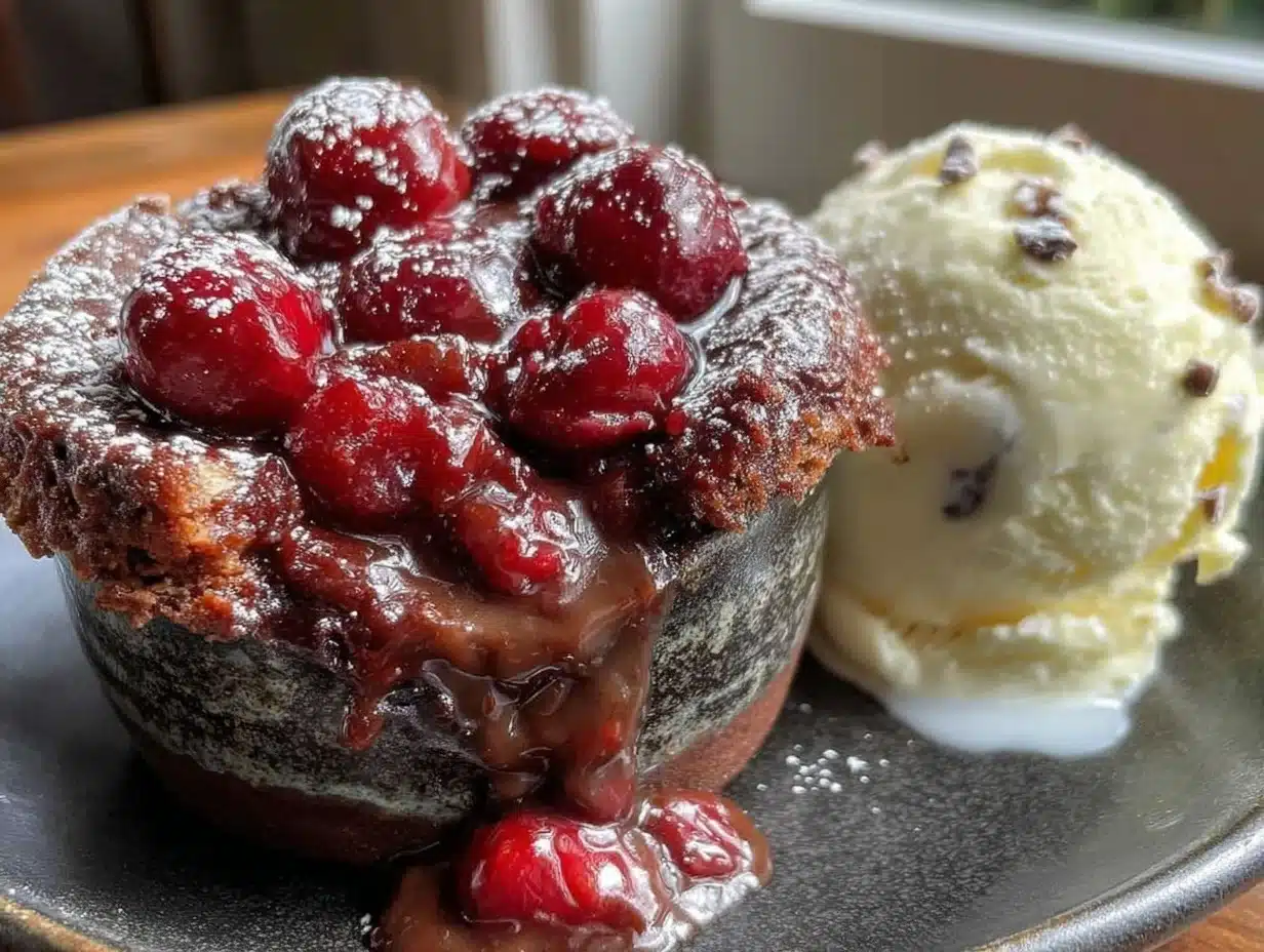cherry chocolate lava mug cake - featured image