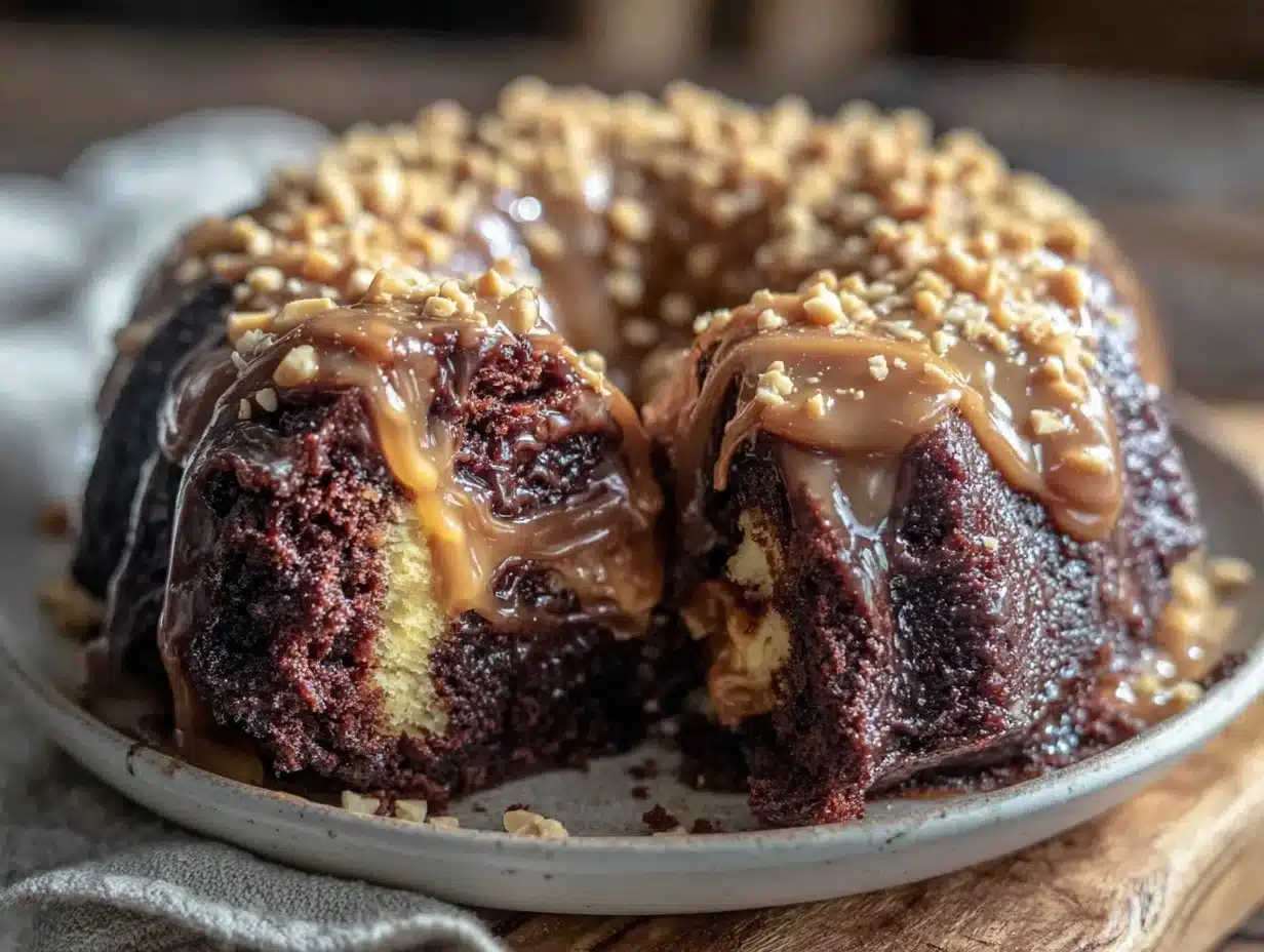 chocolate peanut butter bundt cake - featured image