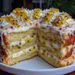 coconut mango layer cake - featured image