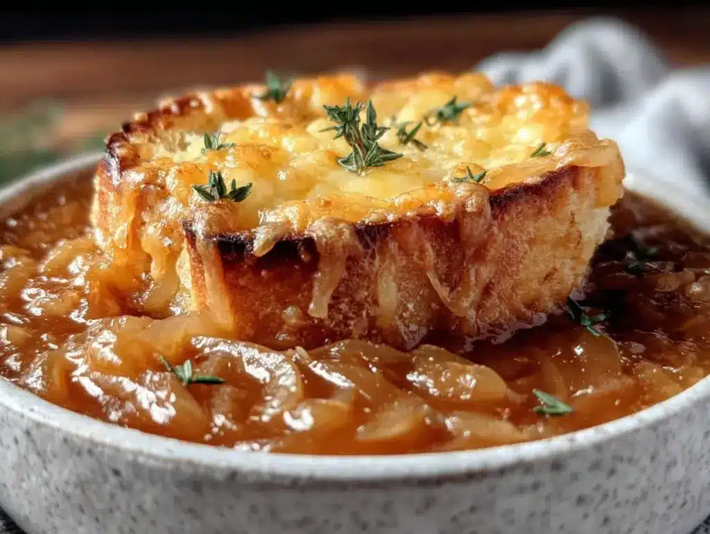 creamy crockpot french onion soup chicken - featured image