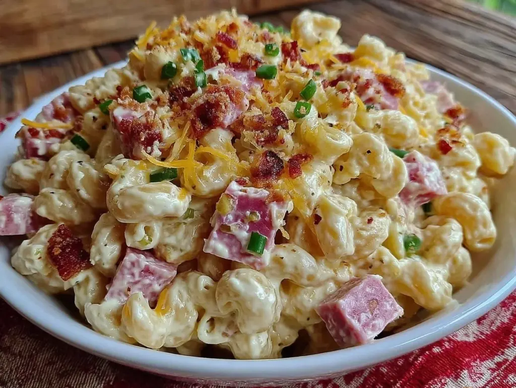 creamy loaded macaroni salad - featured image