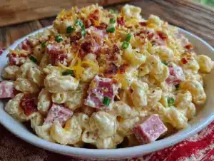 creamy loaded macaroni salad - featured image