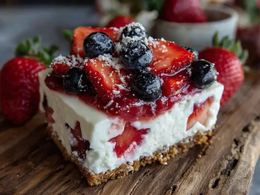 creamy no-bake stars and stripes cheesecake - featured image
