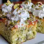 creamy pistachio pudding poke cake - featured image
