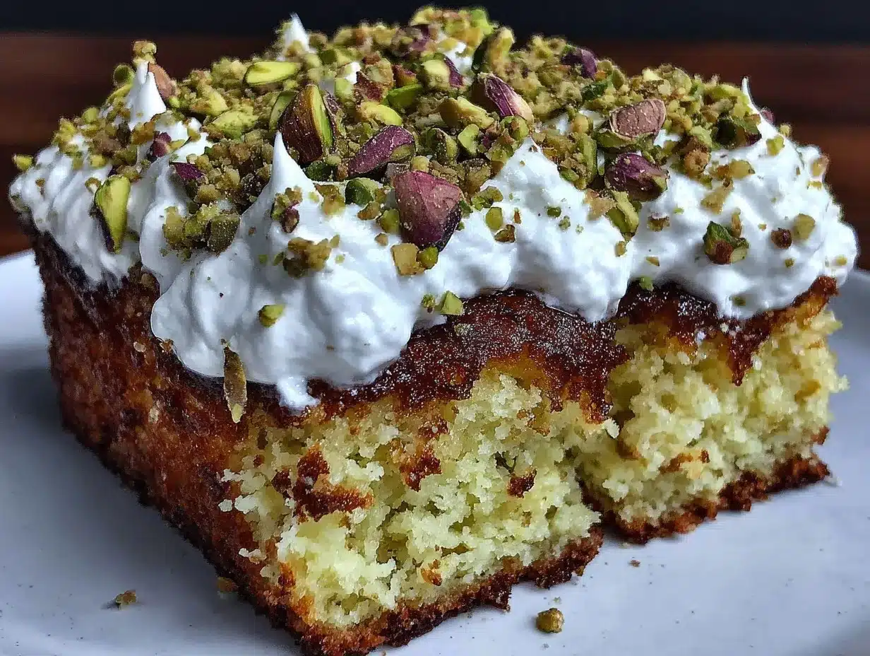 creamy pistachio pudding poke cake preparation steps