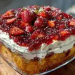 creamy strawberry pretzel jello salad - featured image