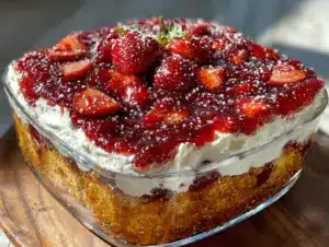 creamy strawberry pretzel jello salad - featured image