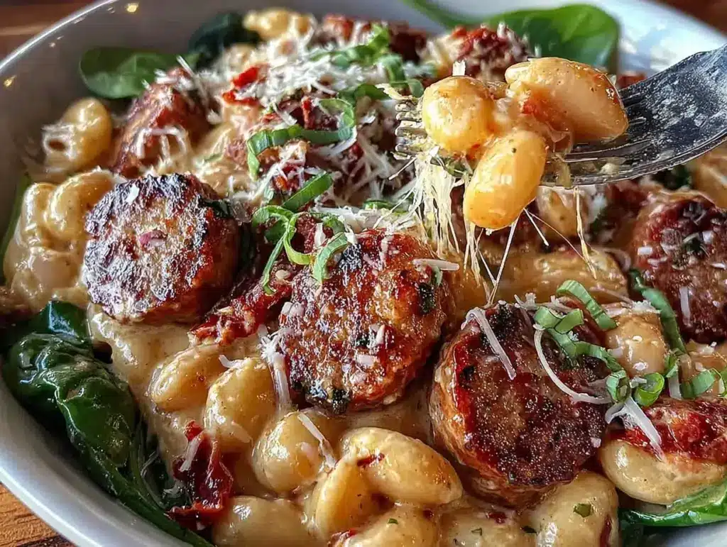 creamy tuscan white bean and sausage pasta - featured image
