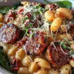 creamy tuscan white bean and sausage pasta - featured image