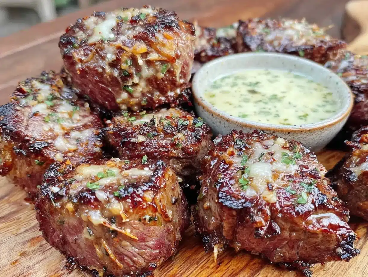 crispy air fryer garlic parmesan steak bites - featured image