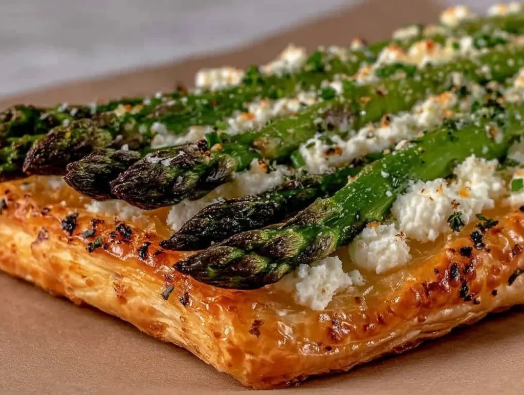 crispy cheesy puff pastry asparagus tart - featured image