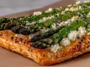 crispy cheesy puff pastry asparagus tart - featured image