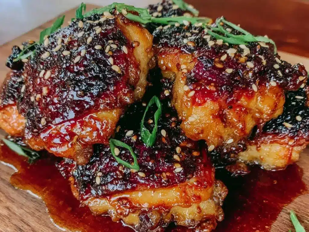 crispy oven baked honey garlic chicken thighs - featured image