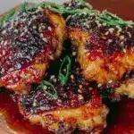 crispy oven baked honey garlic chicken thighs - featured image