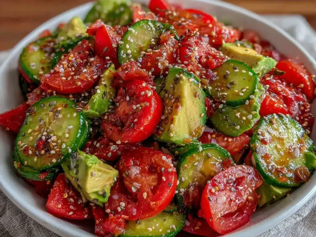 cucumber tomato avocado salad - featured image