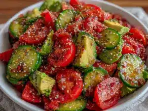 cucumber tomato avocado salad - featured image