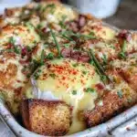 easy overnight eggs benedict casserole - featured image