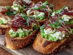 fresh pea and mint crostini - featured image