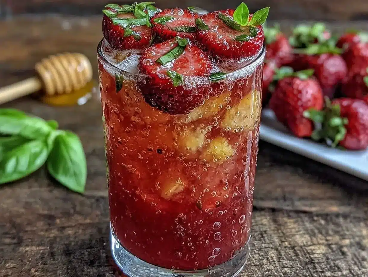 fresh sparkling strawberry basil lemonade - featured image