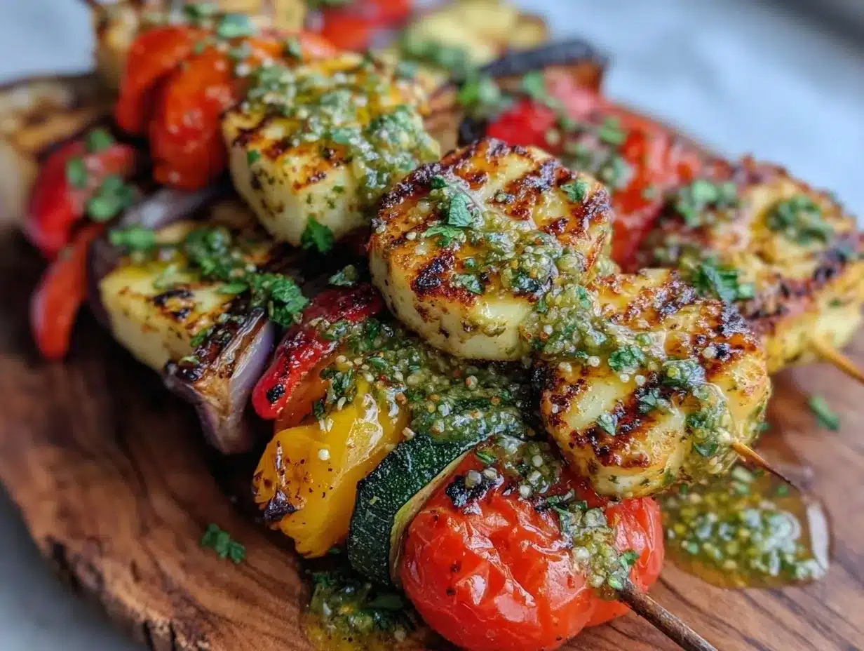 grilled halloumi veggie skewers preparation steps