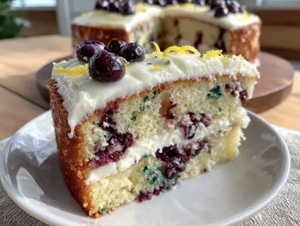 lemon blueberry layer cake - featured image