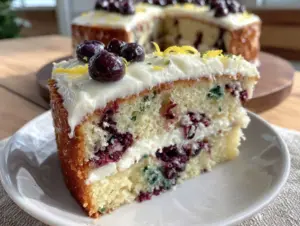 lemon blueberry layer cake - featured image