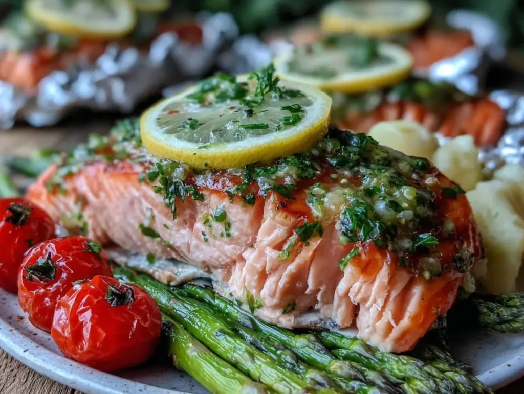 lemon herb salmon foil packets - featured image