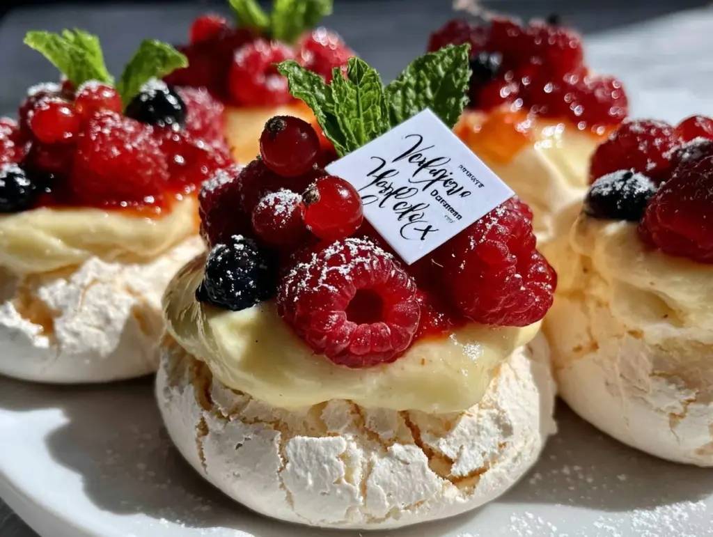 mini lemon curd pavlovas - featured image